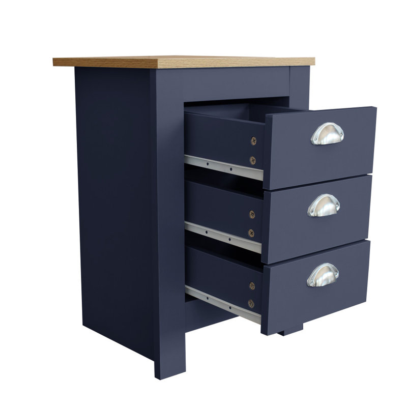 Natthan 40cm W Manufactured Wood Bedside Table, Blue/Oak
