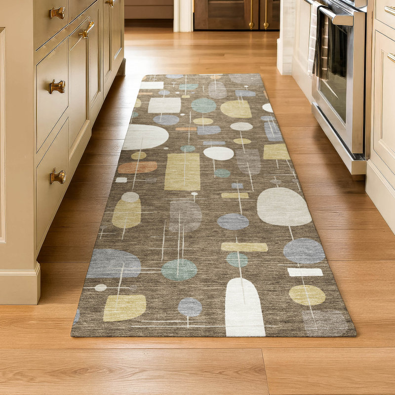 Premium Machine Washable Mayfield AMF2393 Geometric Rug, 2'3" x 7'6" Runner, Chocolate