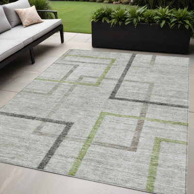 Tapis extérieur lavable géométrique vert et gris anthracite 5 pi x 8 pi
