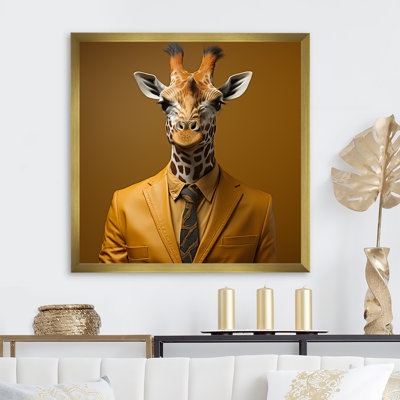 Yellow And Brown Suited Up Fashion Giraffe  - Giraffe Animal Wall Art