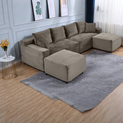 Canapés confortables en velours côtelé, canapé modulaire en U avec repose-pieds, Home Living