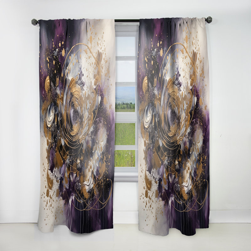 Rideau de marbre abstrait mauve à motif encre liquide mauve transparent - 1 panneau de panneau de rideau de couleur foncée - 1 panneau
