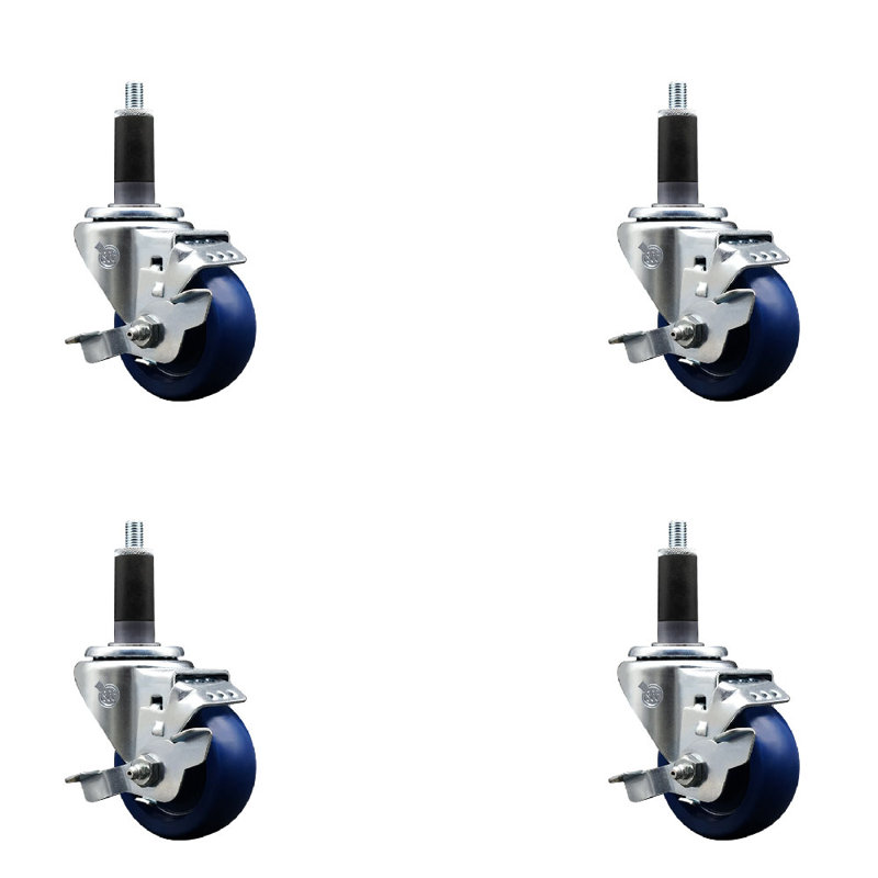Ensemble de roulettes extensibles solides en poly pivotant avec frein SCC TLB 3 po x 1-1 / 8 po