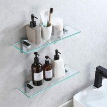 Ivy Bronx Cresencio Bathroom Wall Shelves Glass Bathroom Shelf Tempered  Glass Shelves for Shower Wall Mounted