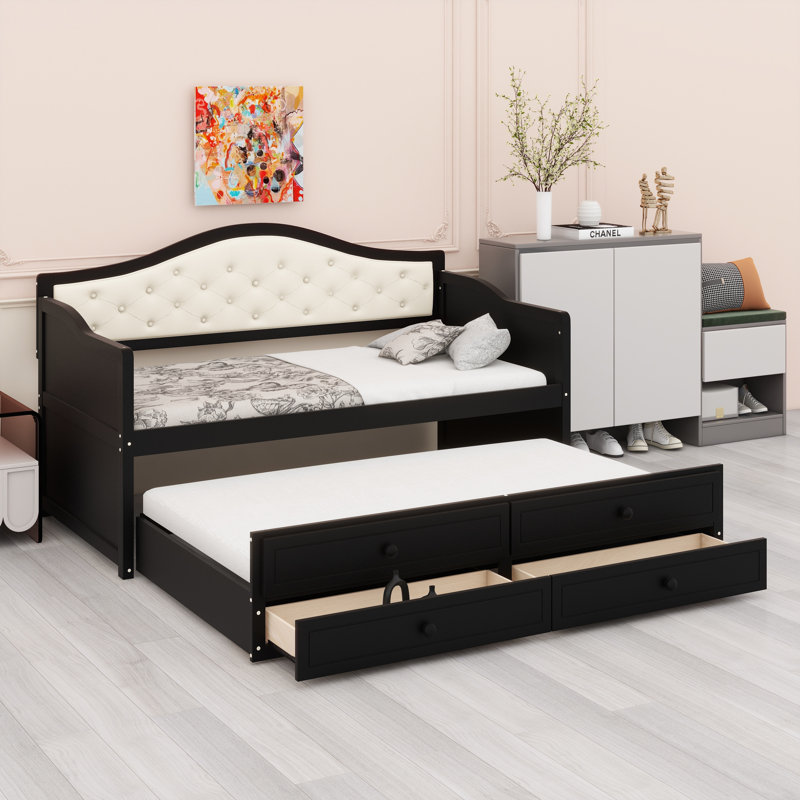Versatile Daybed with Pull-Out Trundle and Integrated Storage Drawers, Black