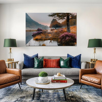 Grand art de Noël sur toile de cerf de Noël, impressions de paysage de forêt d'hiver, affiche de renne festif, peinture pour salon, chambre à coucher, décoration de photo de vacances 12 po x 16 po à 36 po x 48 po, 24 po x 32 po