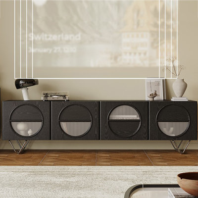 Solid Wood & Glass Accent TV Stand