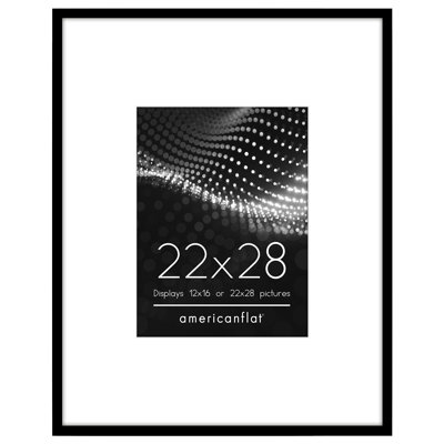  22x28 Picture Frame - Use as 12x16 Frame with Mat or 22x28 Frame Without Mat - Thin Photo Frame with Polished Plexiglass - Black