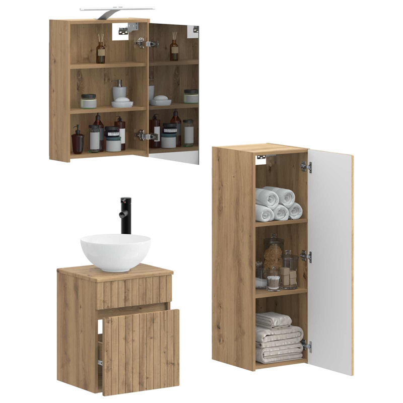Vanity & Mirror Set, Light Medium Wood