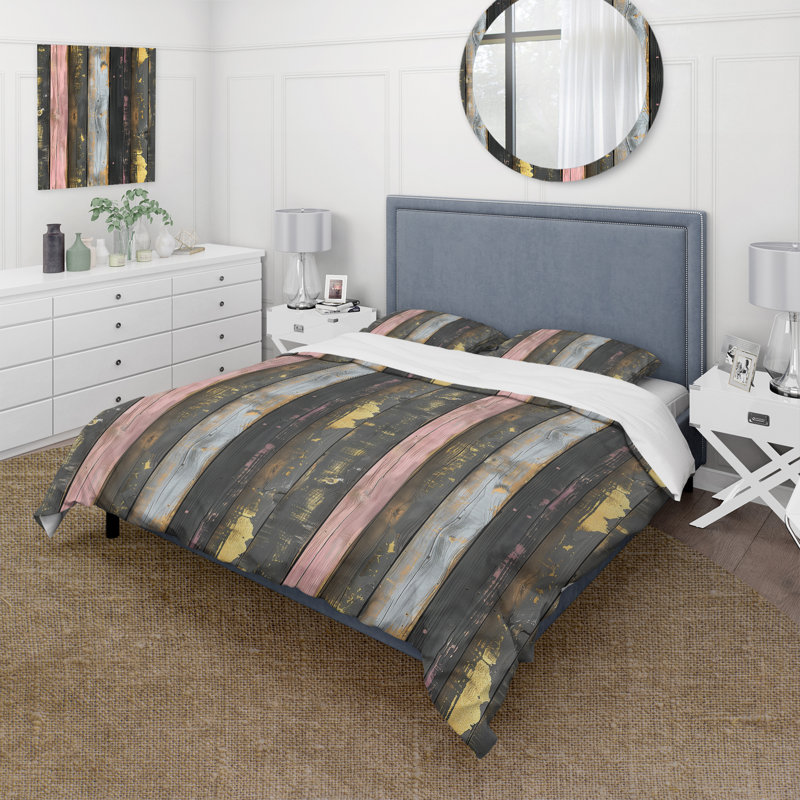 Ensemble de housse de couette Blush And Gold Wood Plank I - Country, Housse de couette très grand + 2 taies décorativ