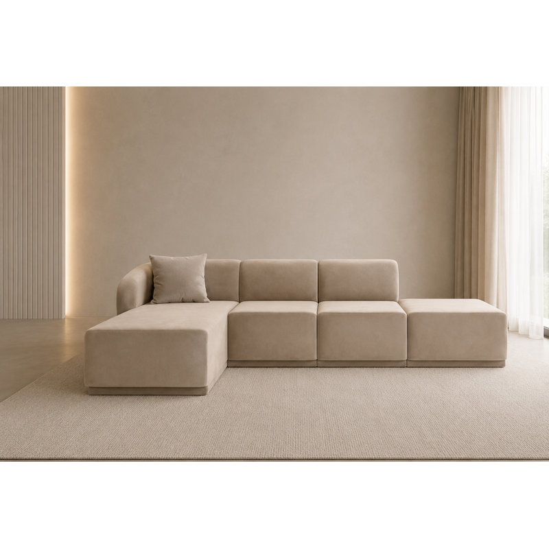 4 Seater Velvet Sofa & Chaise, Ivory