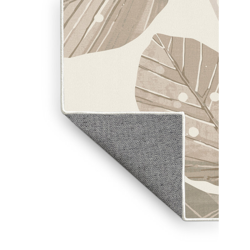 Machine Washable Pascasio Fiddle Leaf Fig Scandinavian Geometric Rug in Beige – White Binding, 8' Round