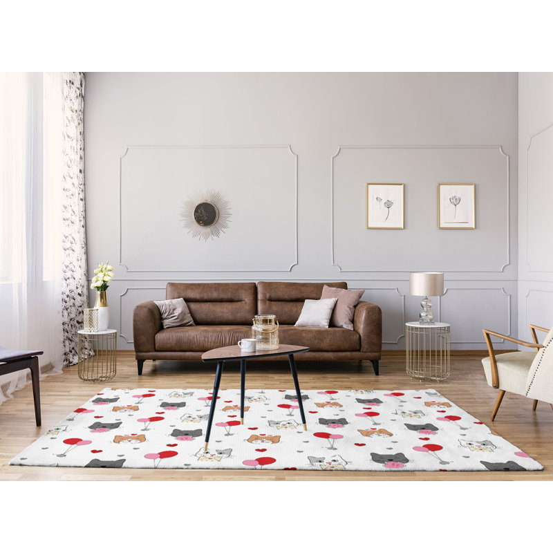 Tapis gris/rose/rouge fait main, Rectangle 9 pi x 12 pi