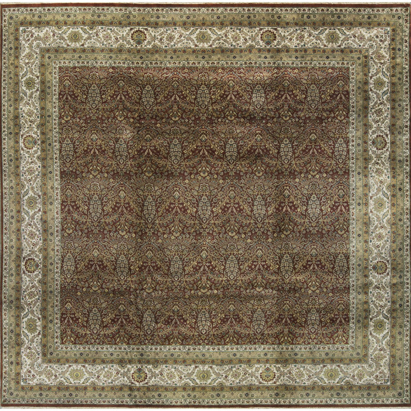 Tapis rouille et ivoire de haute qualité noué à la main