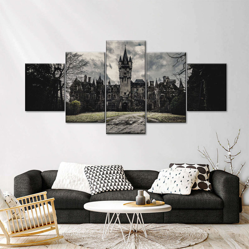 Château gothique sur toile 5 pièces, H 24 po x l 55 po x P 1,25 po