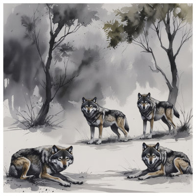 Couvre-lit matelassé gris Wolves In Forest