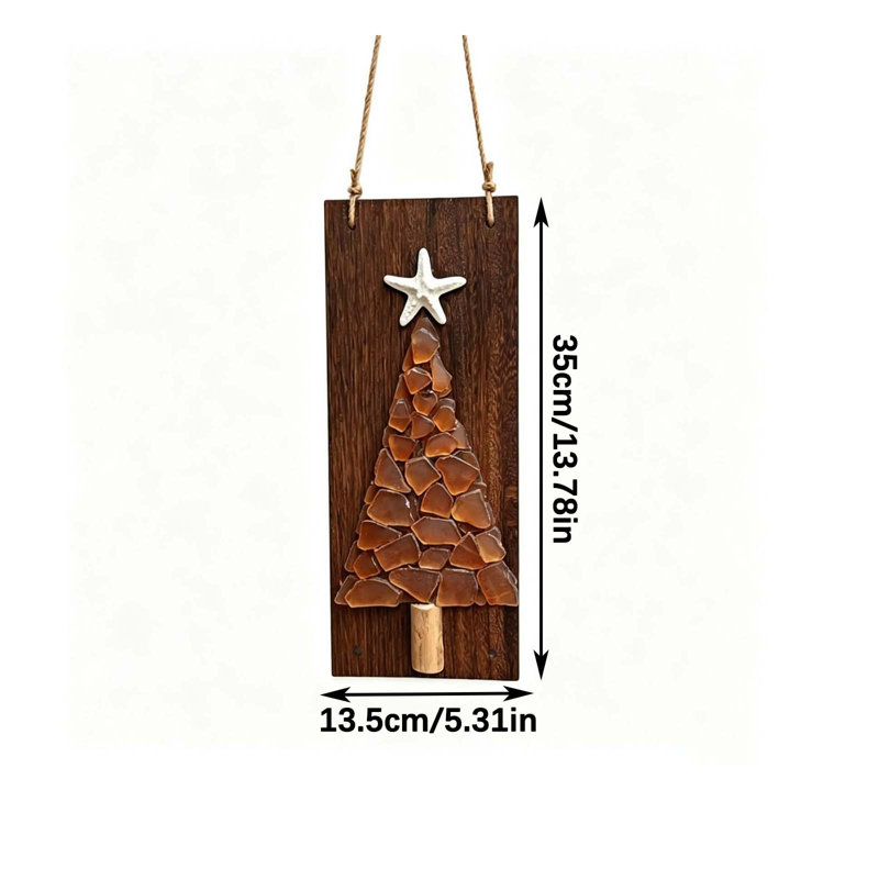 Décoration de Noël en verre de mer, sapin de Noël, panneau mural en bois avec motif de plage, ornement mural décoratif pour la maison et les fêtes de fin d'année
