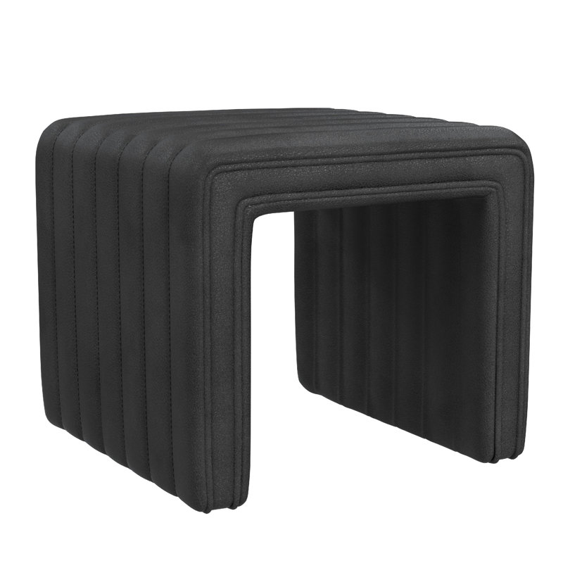 Ada Footstool Ottoman, Channel Tufted Taupe Brown Boucle, 19 Inch, Black