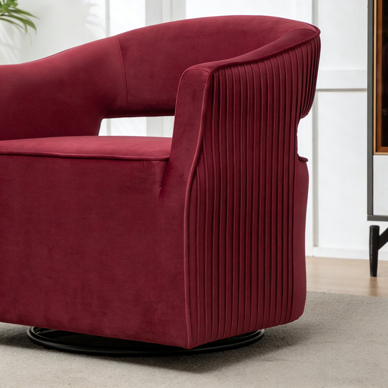 Fumiyo 27.6'' Wide Velvet Swivel Barrel Chair, Red