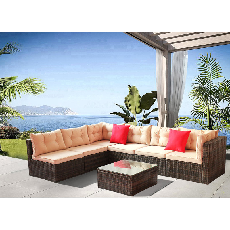 Ensemble de canapé de jardin modulaire en rotin et meubles de jardin 7 pièces