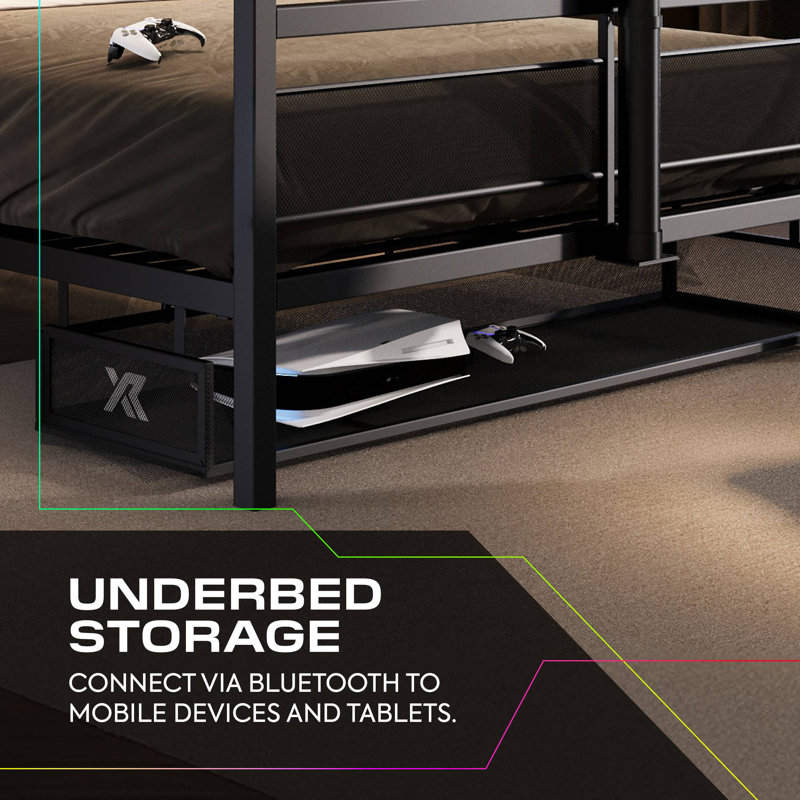 X Rocker Basecamp RGB Double Gaming TV Bed with App Controlled LED Lights - Black