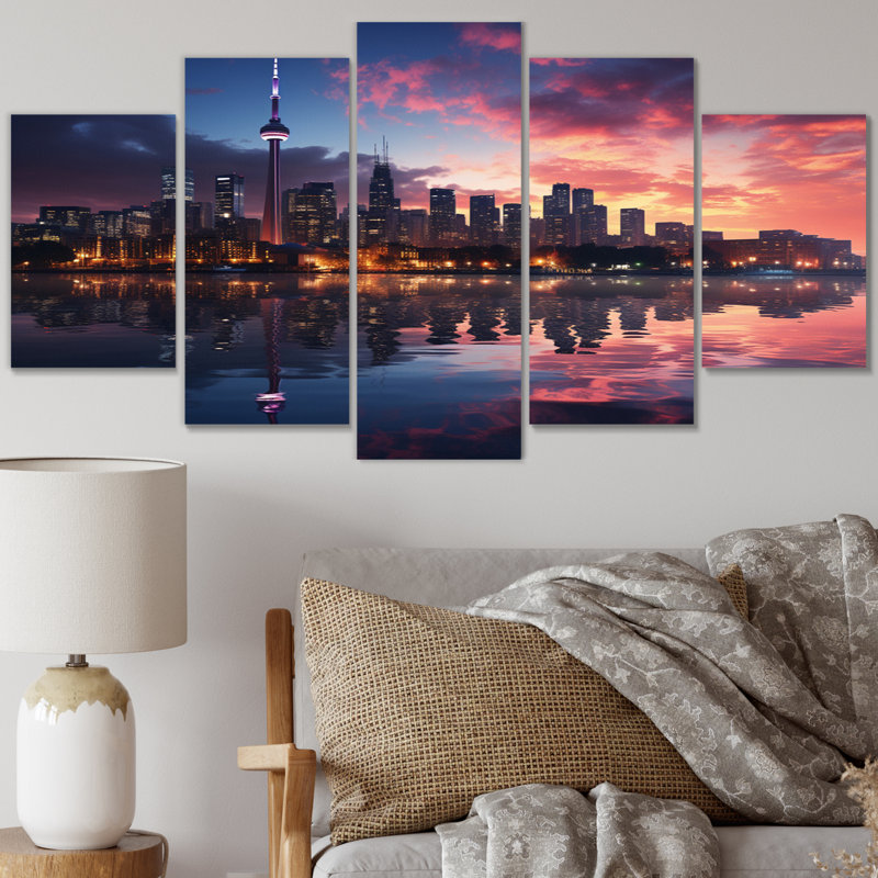 Toronto, Canada, paysage urbain - nautique et plage, art mural, salon, 5 panneaux
