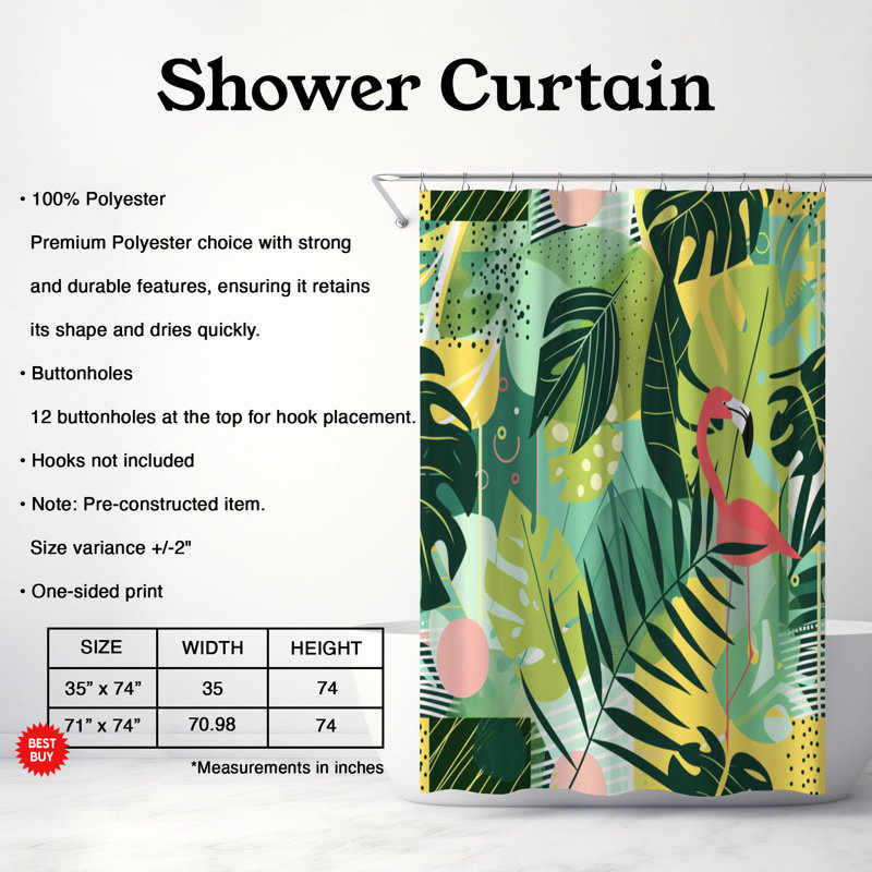 Tropic Leaves - Rideau de douche Premium, H 74 po x l 71 po, Tropic Leaves 1