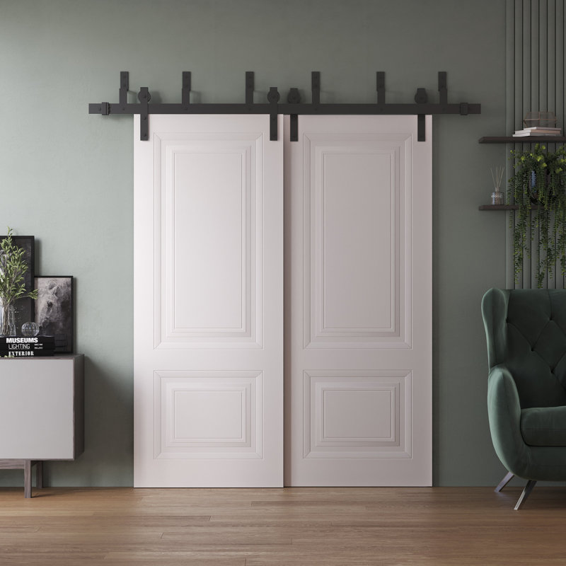 Portes coulissantes de grange coulissantes pour garde-robe | Blanc ESSENTIEL 1222 | Ensemble de quincaillerie de rails 6,6 pi | Portes de garde-robe de chambre en bois massif