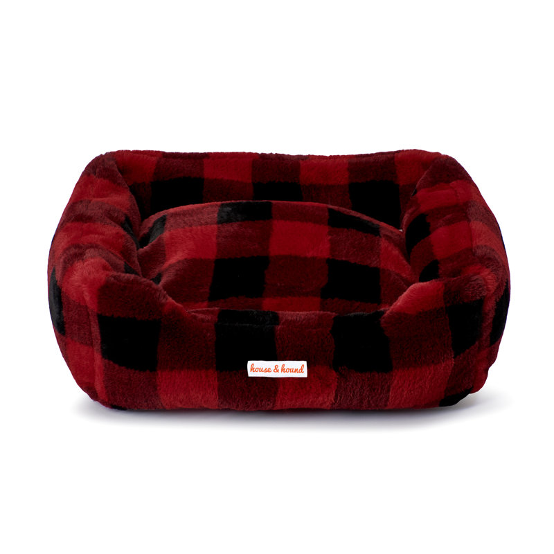 Red and Black Faux Fleece Rectangular Pet Bed