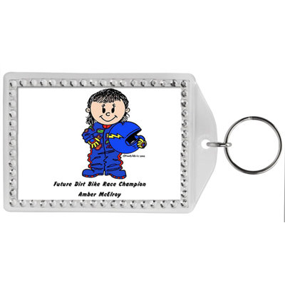 Personalized Friendly Folks Future Race Car Driver - Female Rhinestone Bordered Key Chain