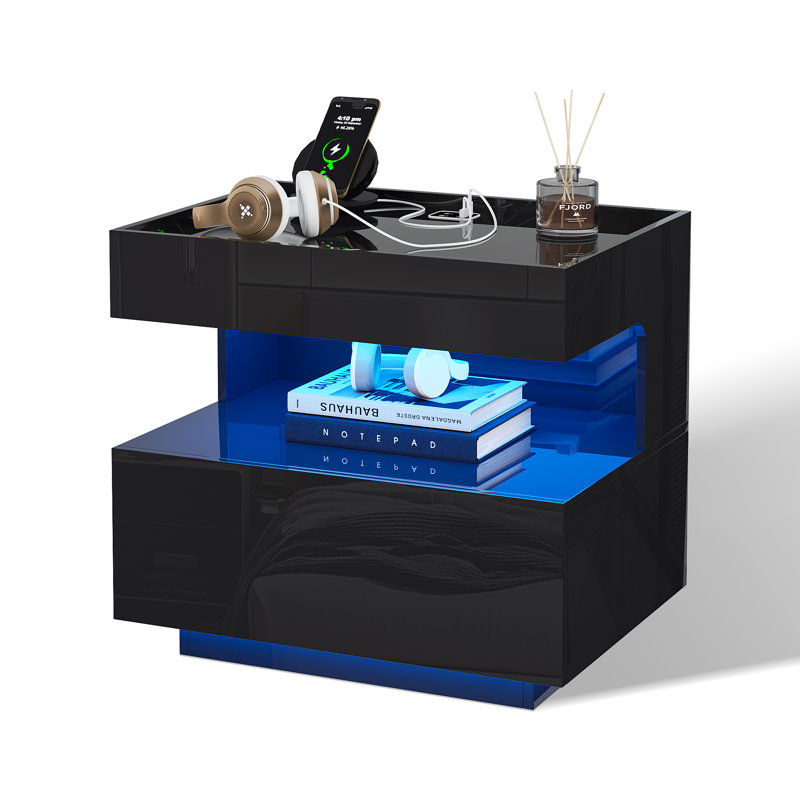 55cm W Manufactured Wood Bedside Table, Black