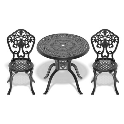 All-weather 3 Cast Aluminum Dining With Black Frame, Elegant Appearance, To Corrosion & , Comfortable Seating, No Cushions Included In Aluminum, Black, Delicate Carvings, - Finish, Assembly