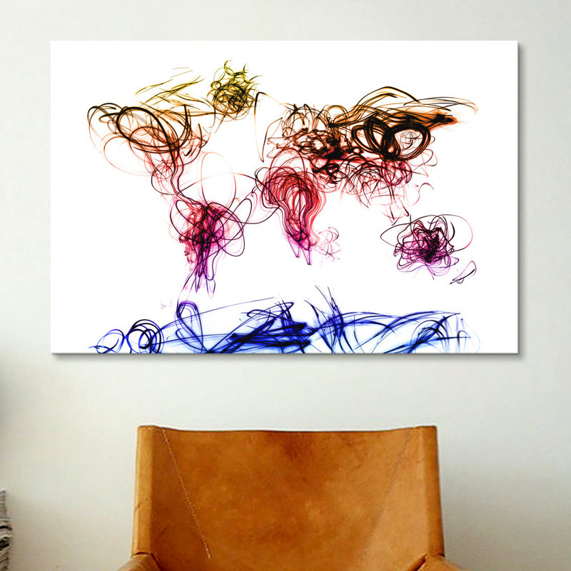 « world map light writing » par michael tompsett, impression sur toile, H 40 po x l 60 po x P 1,5 po, Pas de tapis