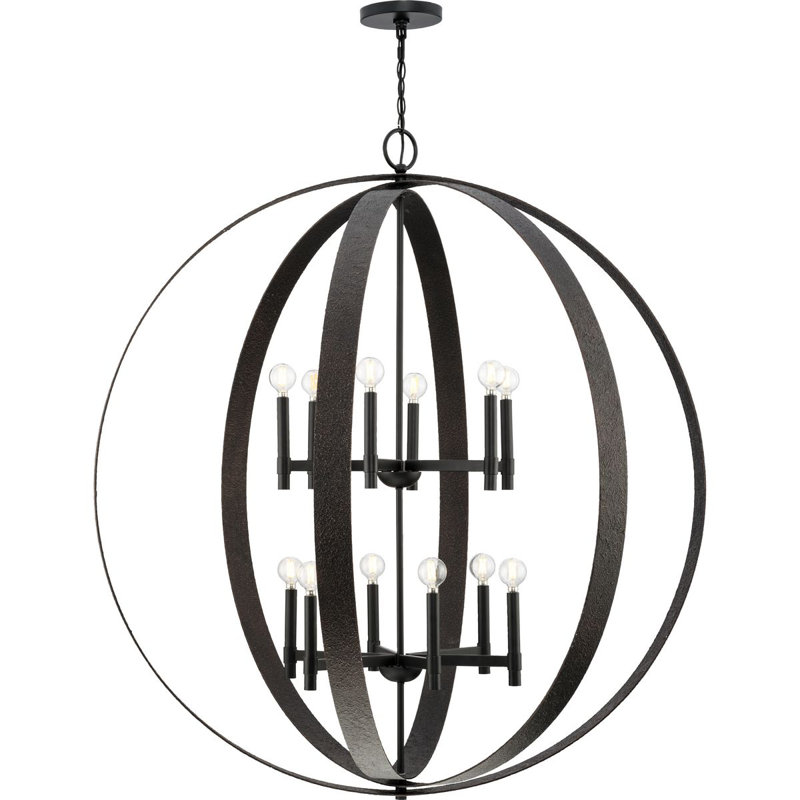 Luminaire suspendu rustique moderne à douze lumières, Noir mat