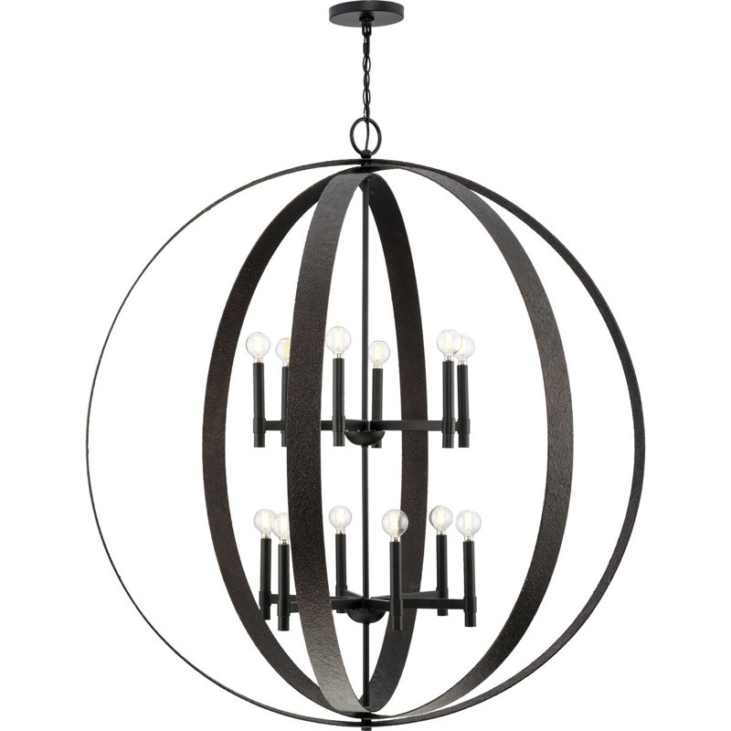 Twelve-Light Rustic Modern Pendant, Matte Black