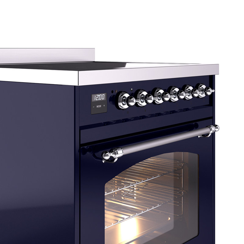 ILVE Nostalgie II Series 30 inch Induction Range with 4 Induction Elements (Glass Door), Midnight Blue/Chrome