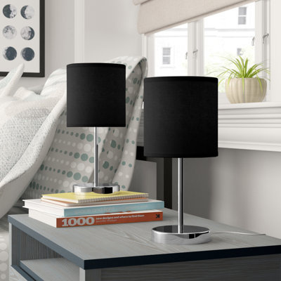 Amandev Simple Designs Mini Basic Table Lamp with Drum Fabric Shade