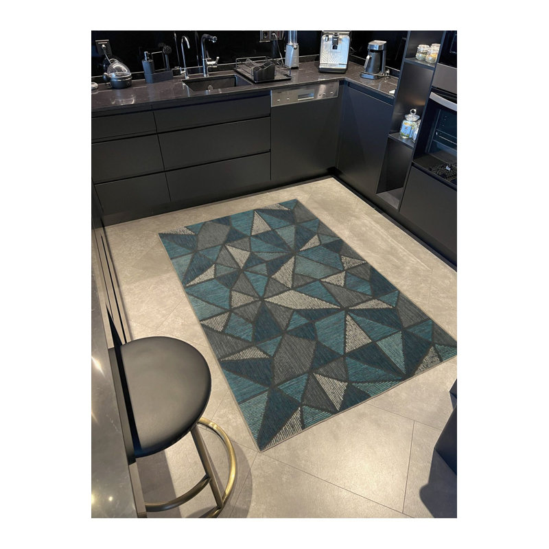 Tapis vert tissé à motif géométrique, Tapis de couloir 3 pi 3 po x 6 pi 7 po inclus
