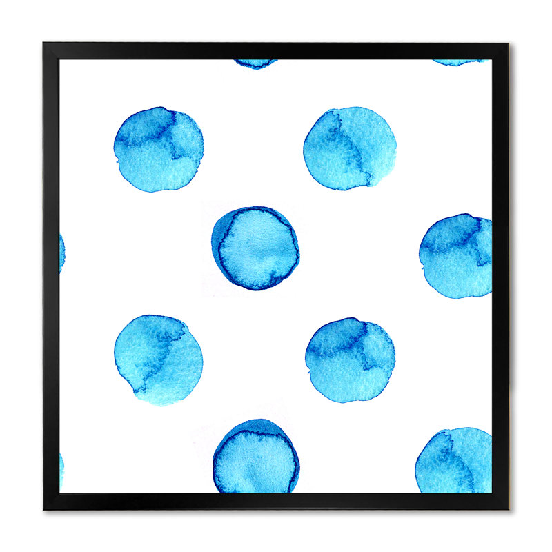 Pois bleu clair - peinture sur toile, Cadre d'angle fermé noir, H 36 po x l 36 po x P 1,5 po