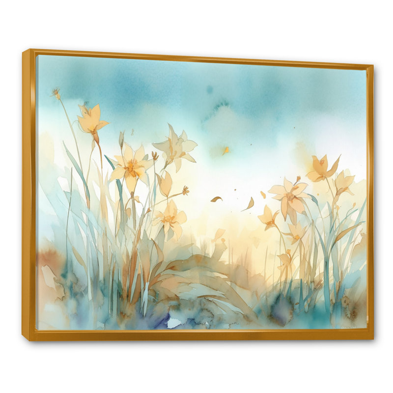 Jahanna Golden Daffodils Elegance III sur toile, H 34 po x l 44 po x P 1,5 po, Cadre flottant doré