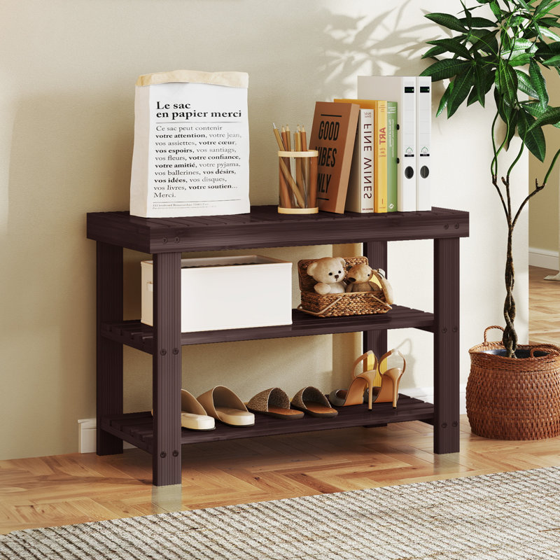 6-9 Pair of Shoes Natural Bamboo Shoe Rack Bench, 3-Tier Multi-Functional Shoe Storage and Bench, Space-Saving Organizer