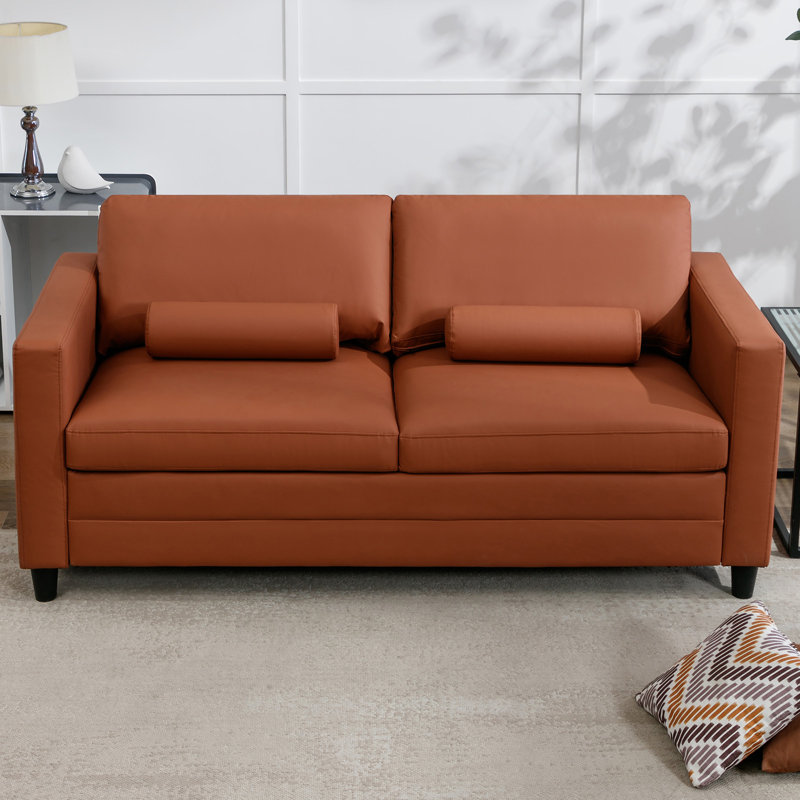 Fowzia 50.07'' Faux Leather Sleeper Sofa,  Cognac Tan Faux Leather