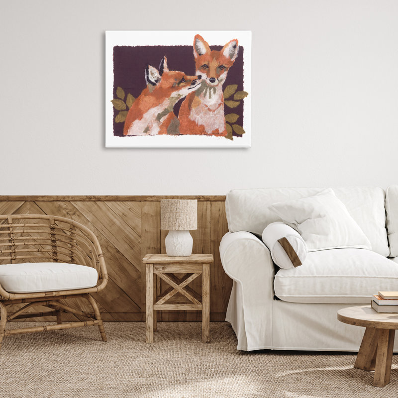 "Woodland Foxes & Leaves", art mural sur toile par Nancy Overton, H 30 po x l 40 po