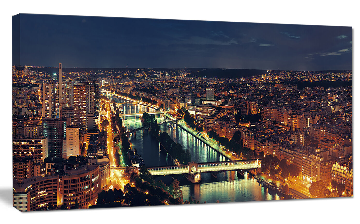 DesignArt Paris City Night Skyline On Canvas Print | Wayfair