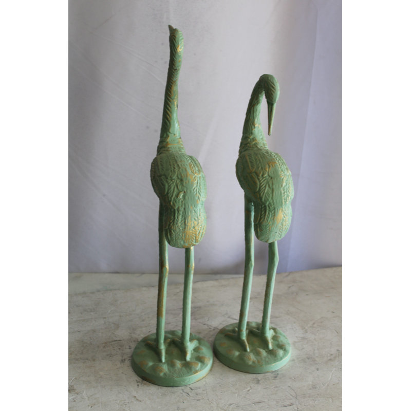 Pair of Green Patina Aluminum Crane Sculptures 24" x 14" x 42"H