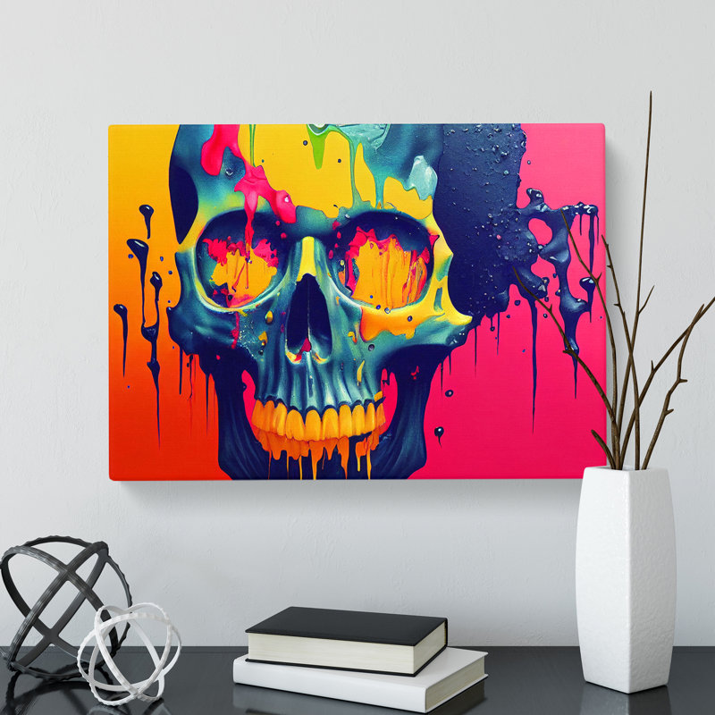 Skull Paint Splatter Vol.3 Abstract - Wrapped Canvas, 50cm H x 76cm W x 3cm D