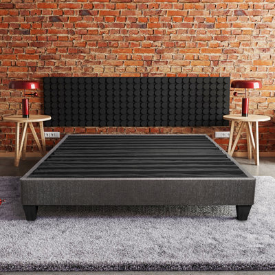 Dark Grey Twin Xl Upholstered Bed Frame, Contemporary Platform, Comes With Headboard Kit, Easy Setup Process Size Platform Base Attachment Simple Wood Construction, Assembly For Bedroom