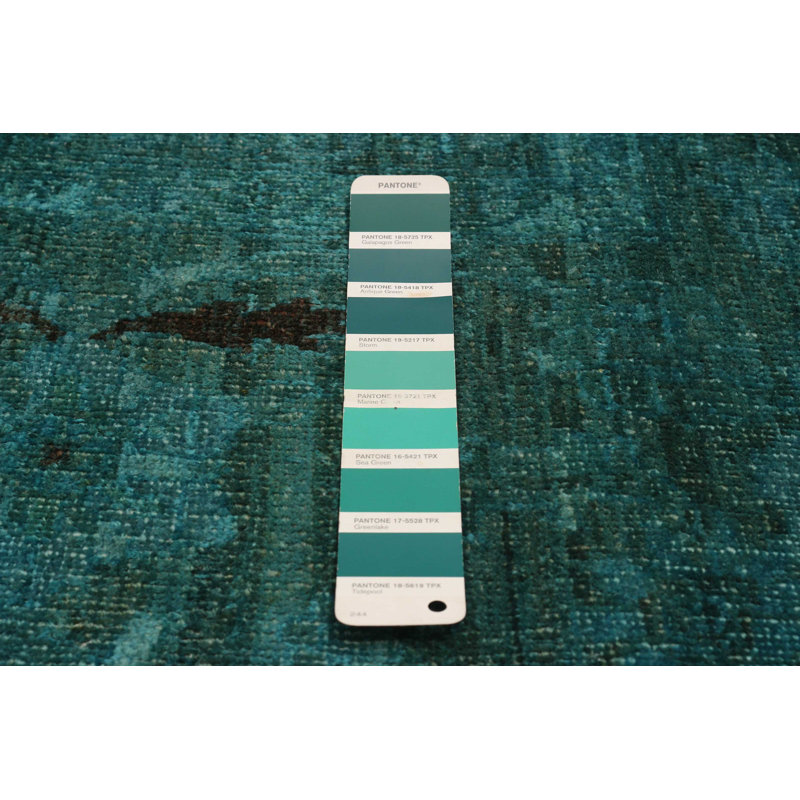 Tapis bleu sarcelle noué à la main de conception unique 7 pi 11 po x 9 pi 9 po