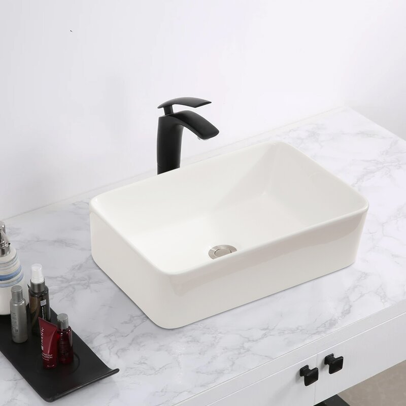 MD Bath 15'' White Ceramic Rectangular Vessel Bathroom Sink with Faucet ...