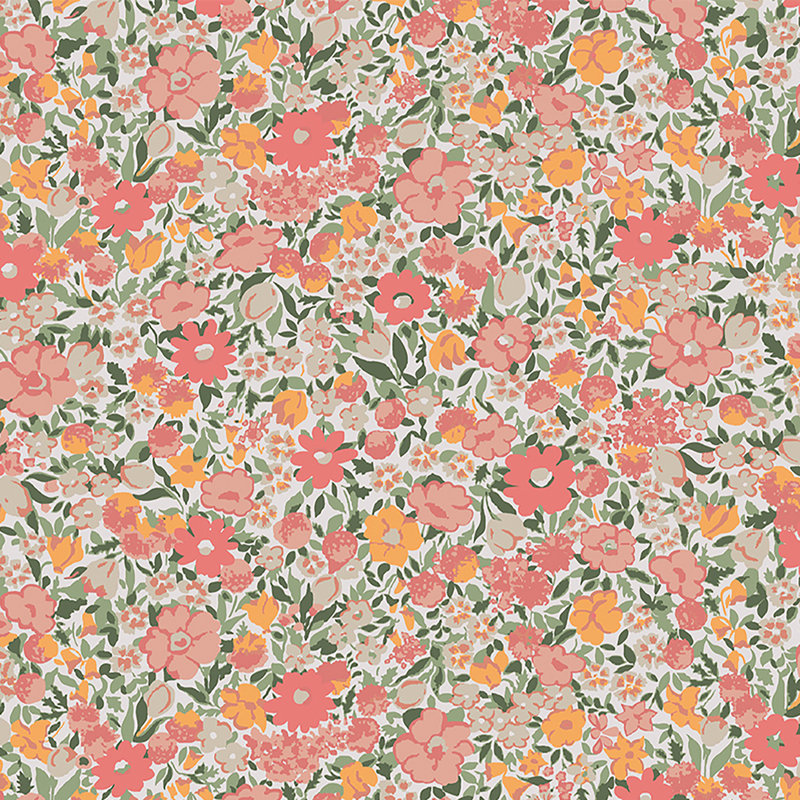 Rouleau de papier peint floral L 33 pi x l 21 po Evalena, Rose corail